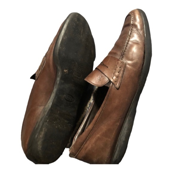 Tod’s men’s distressed look brown leather slip on leather loafers size 11.5 - Picture 12 of 14